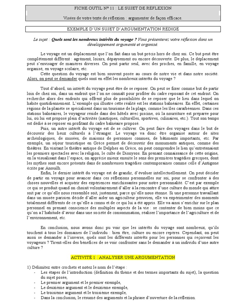Sujet Corrigé Sur Le Voyage 3ème Année Fiche Outil Suj Reflexion 3e Brevet 21 | PDF | Sujet (Grammaire) | Grèce