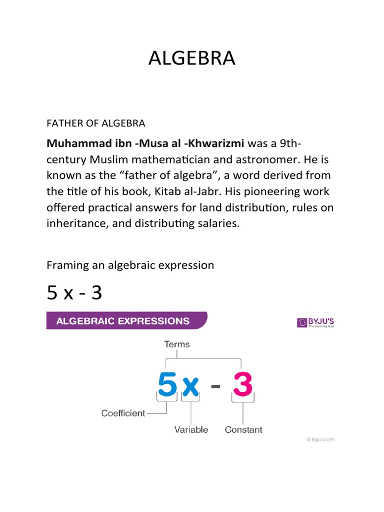 Algebra: Muhammad Ibn - Musa Al - Khwarizmi | PDF | Teaching Methods ...