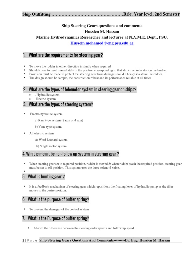 What Are The Types of Telemotor System in Steering Gear On Ships PDF
