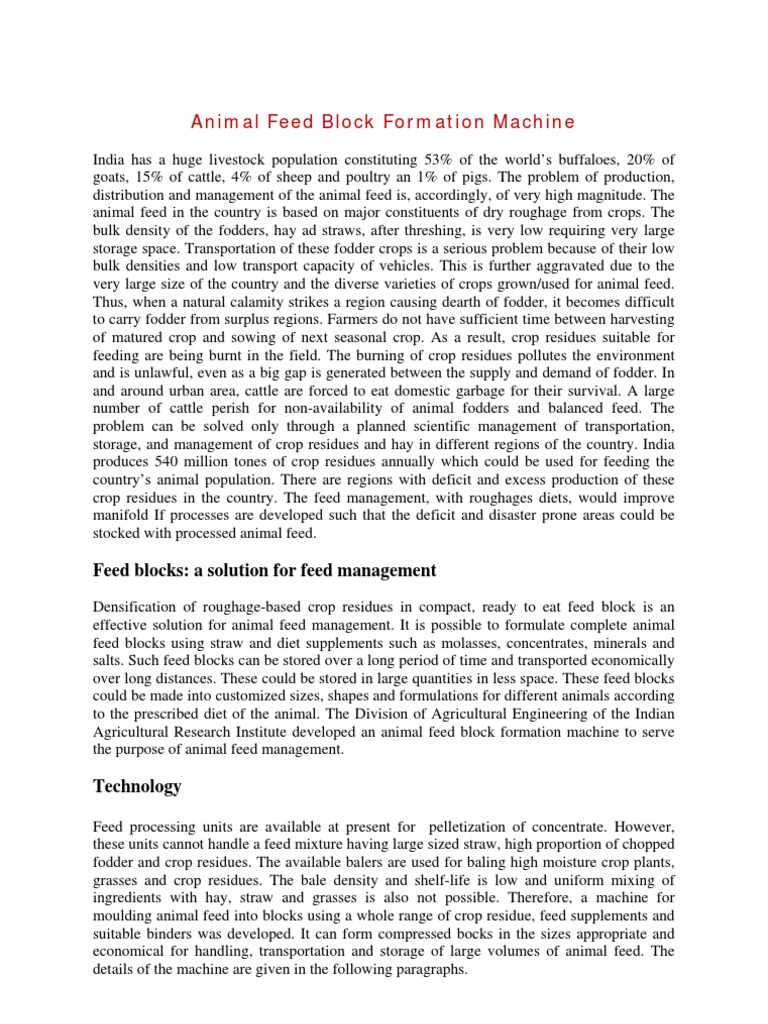 Animal Feed Block Formation Machine PDF Hay Pump