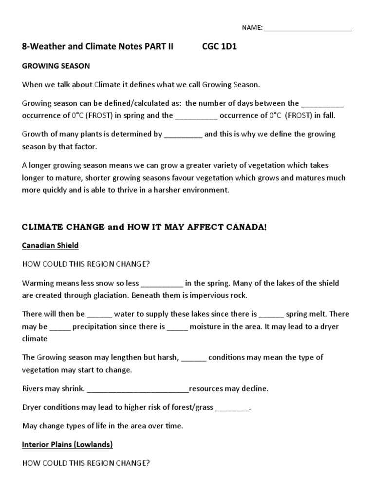 8 CGC 1D1 UNIT 1 Climate and Weather Notes PART II | PDF | Snow ...
