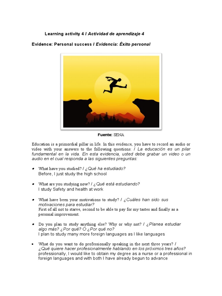 Learning Activity 4 / Actividad de Aprendizaje 4 Evidence: Personal ...