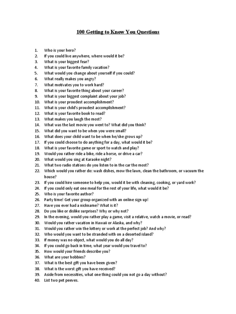 100 Getting To Know You (PS Questions) | PDF