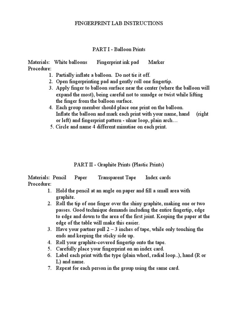 Fingerprint Lab Activities Guide | PDF | Fingerprint | Balloon