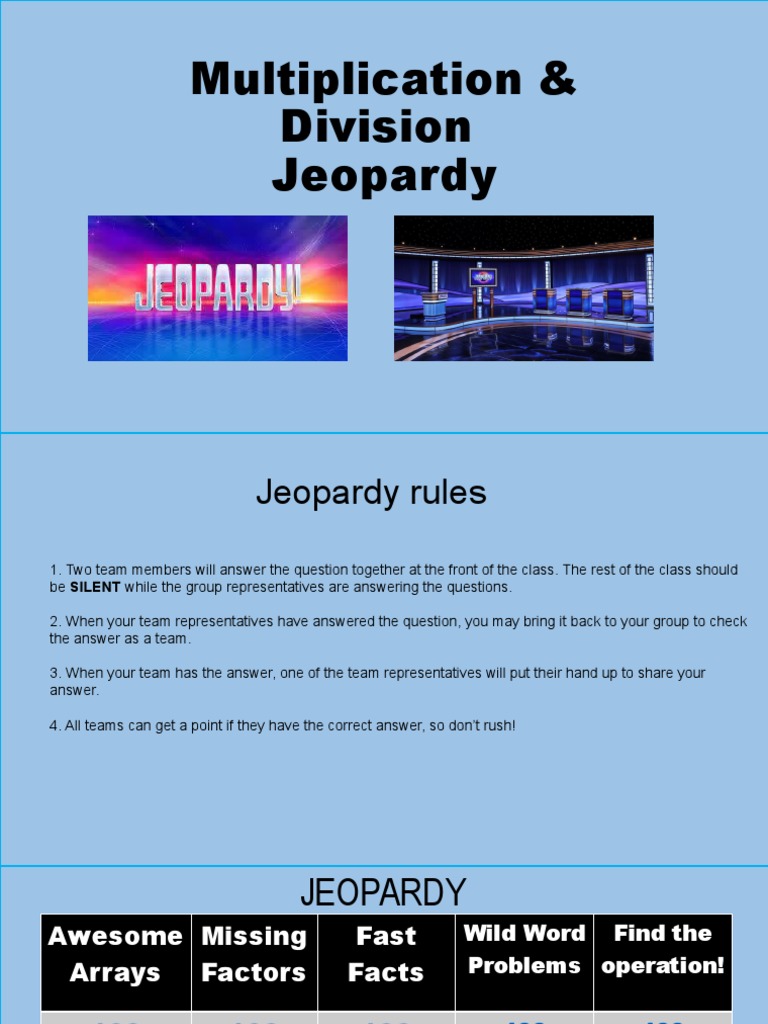 Multiplication & Division Jeopardy PDF Matrix (Mathematics