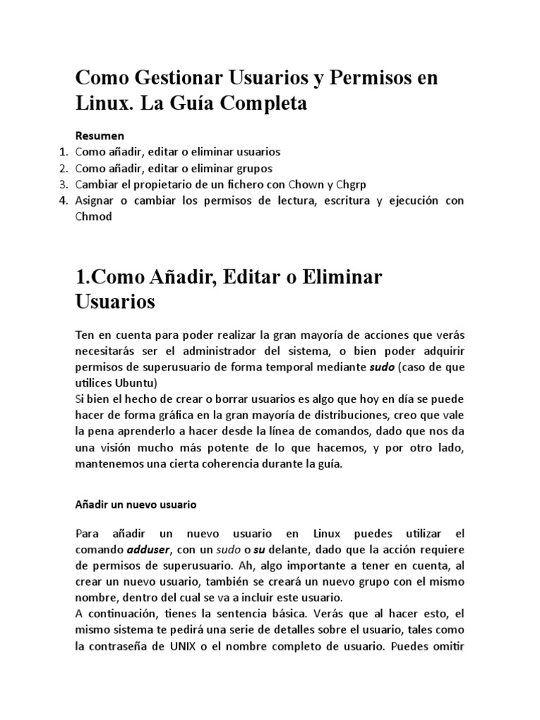 Como Gestionar Usuarios y Permisos en Linux | PDF | Archivo de ...