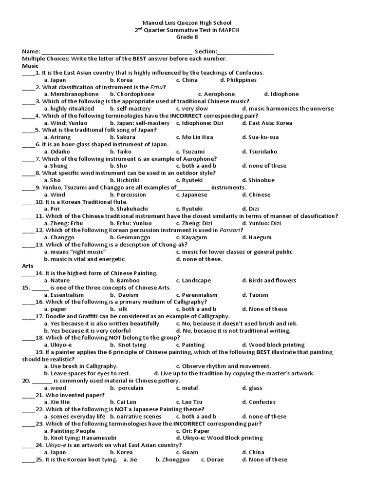 Summative Test 2nd Quarter Grade 8 | PDF | Paintings | Breast Milk