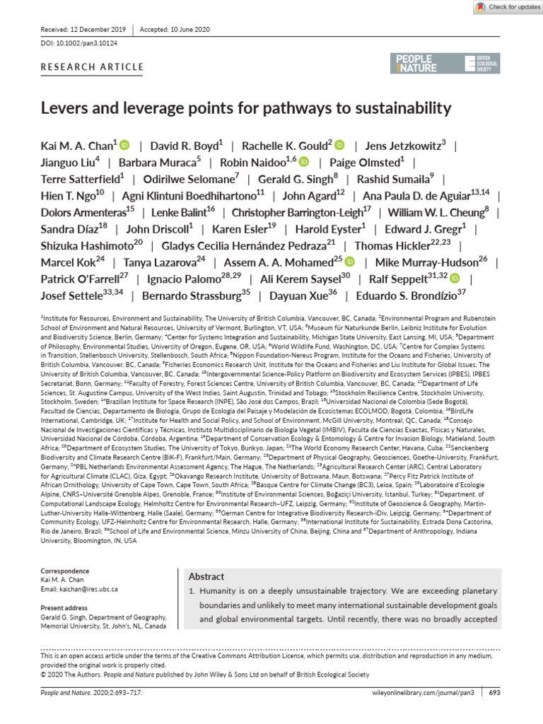 People and Nature 2020 Chan Levers and Leverage Points For