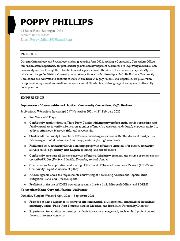 Poppy Phillips Community Corrections Officer Resume | PDF | Psychology ...