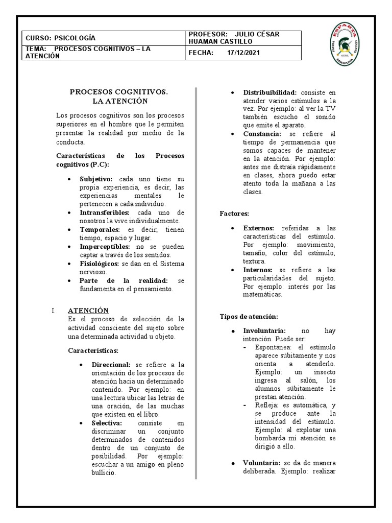 Separata 6 - Procesos Cognitivos La Atencion | PDF | Atención ...