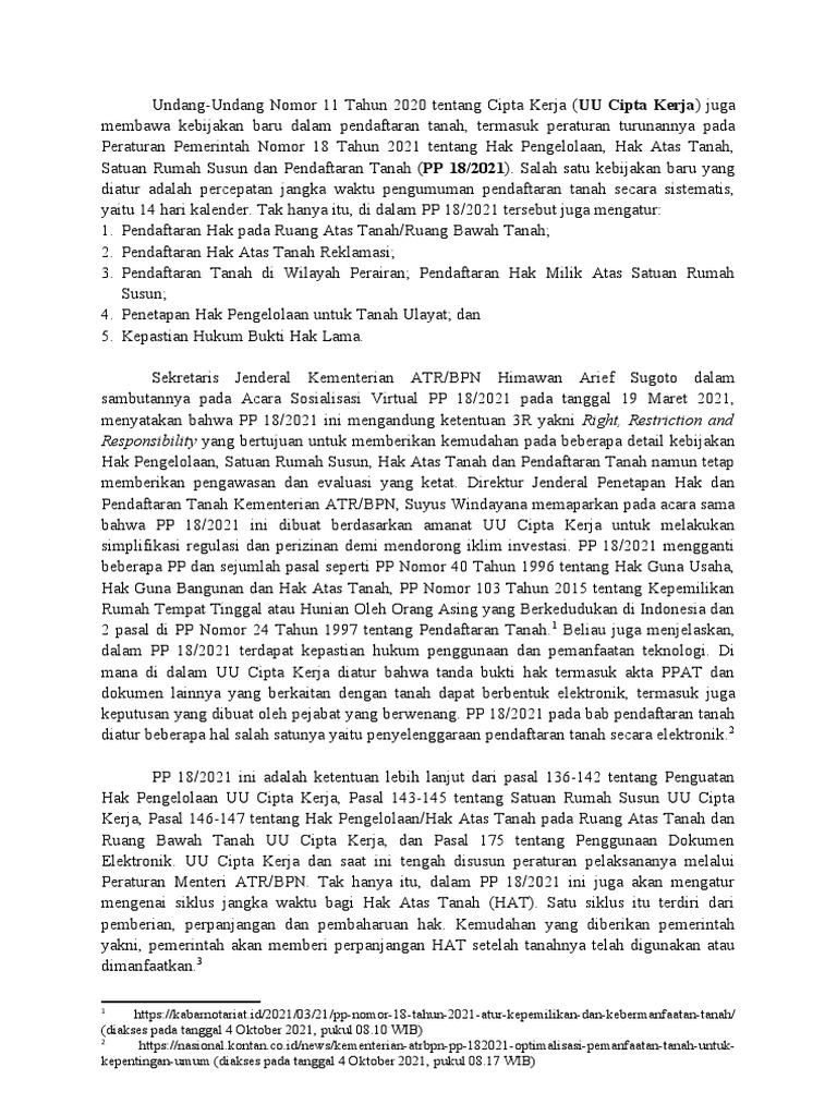PP 18/2021: Kebijakan Pendaftaran Tanah | PDF