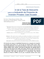 Estimación de La Tasa de Descuento para La Evaluación de Proyectos de Inversión Privados: Caso Ecuador