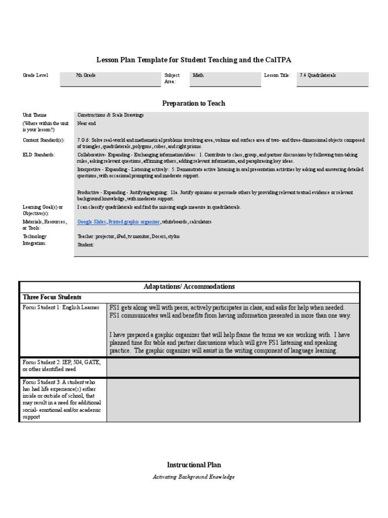 7th Grade Quadrilaterals Lesson Plan | PDF | Shape | Lesson Plan