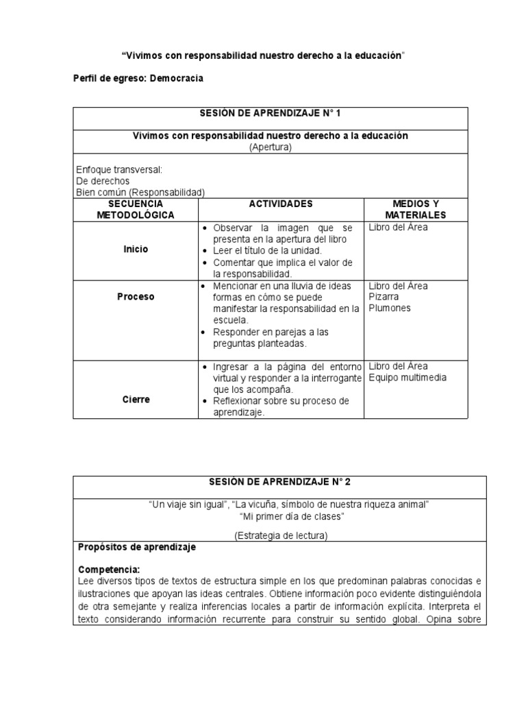 Sesiones de Aprendizaje Tercer Grado | Descargar gratis PDF ...