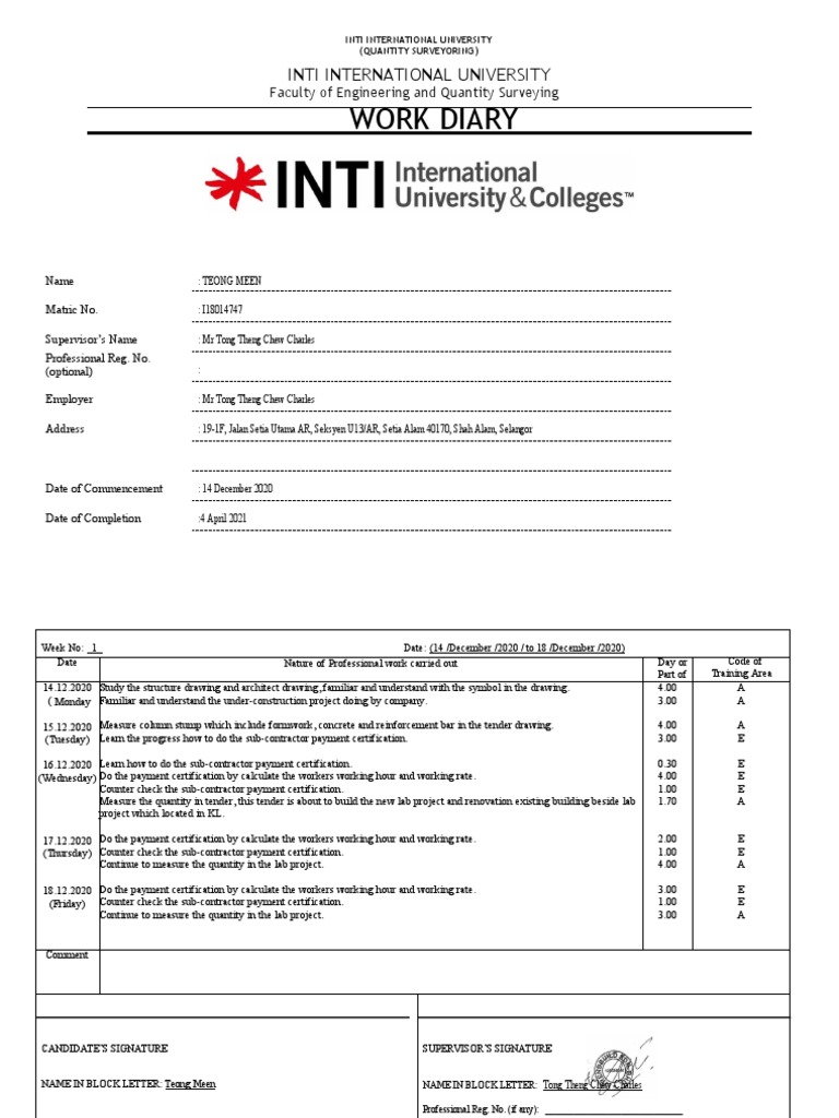 Diary Report Log Book PDF Economic Sectors