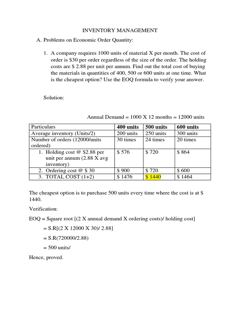 EOQ and Holding Cost Analysis | PDF | Management Accounting | Business ...