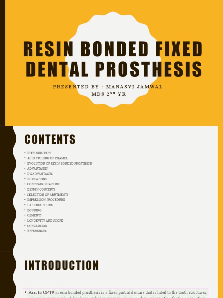 Resin Bonded Fixed Dental Prosthesis PDF Materials Dentistry Branches