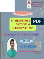 Entrepreneurship and Innovation As Career Opportunity: Mr. Shyam Zade
