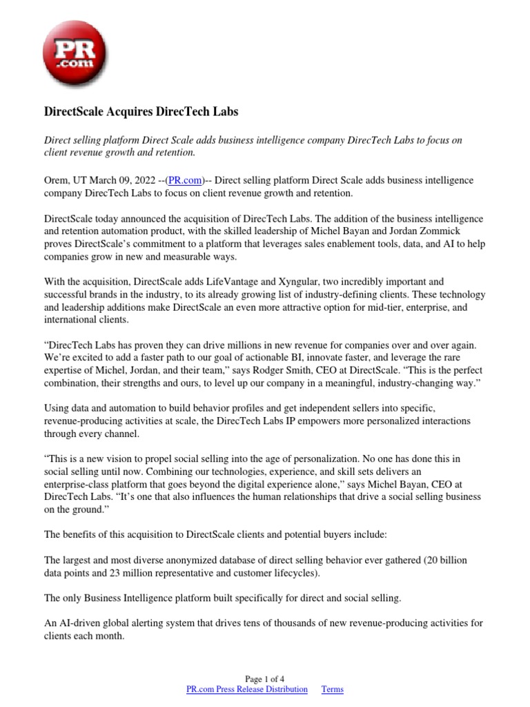 DirectScale Acquires DirecTech Labs | PDF | Business Intelligence | Sales