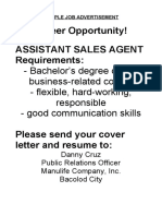 Sample Job Ad and Cover Letter