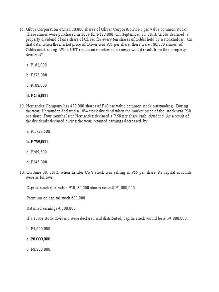 Acc Quiz PDF Retained Earnings Stocks