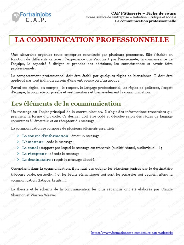 Communication professionnelle en pâtisserie | PDF | la communication ...