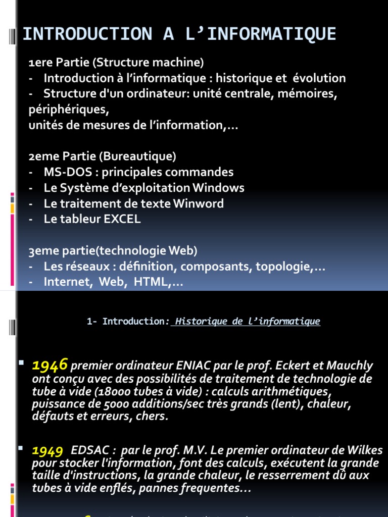 Introduction à l'informatique et ordinateurs | PDF | Microprocesseur ...
