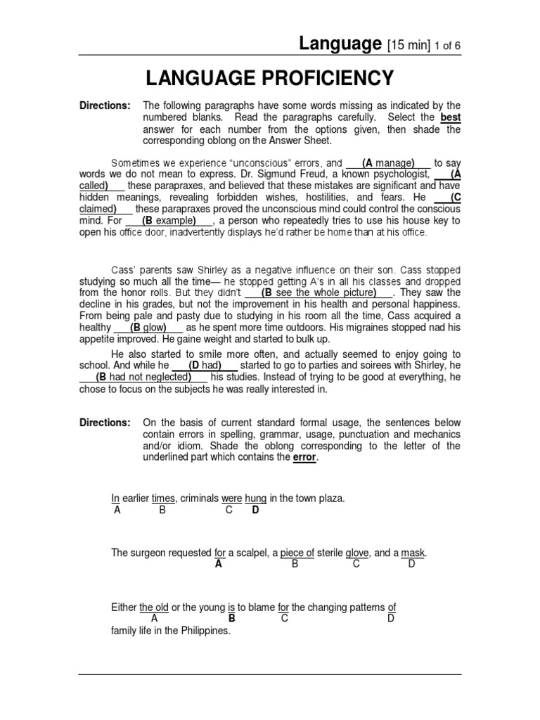 Language Proficiency Test Guide | PDF | Unconscious Mind | Human ...