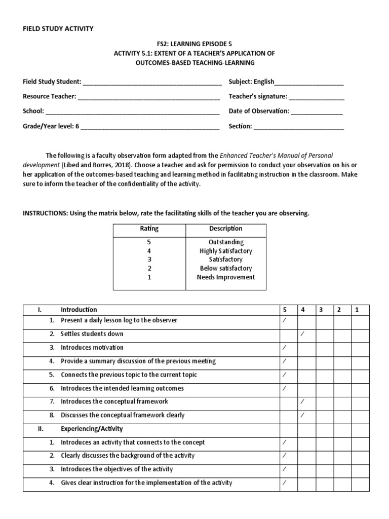 FS2 Learning Episode 5: OBTL Observation | PDF | Educational Assessment ...