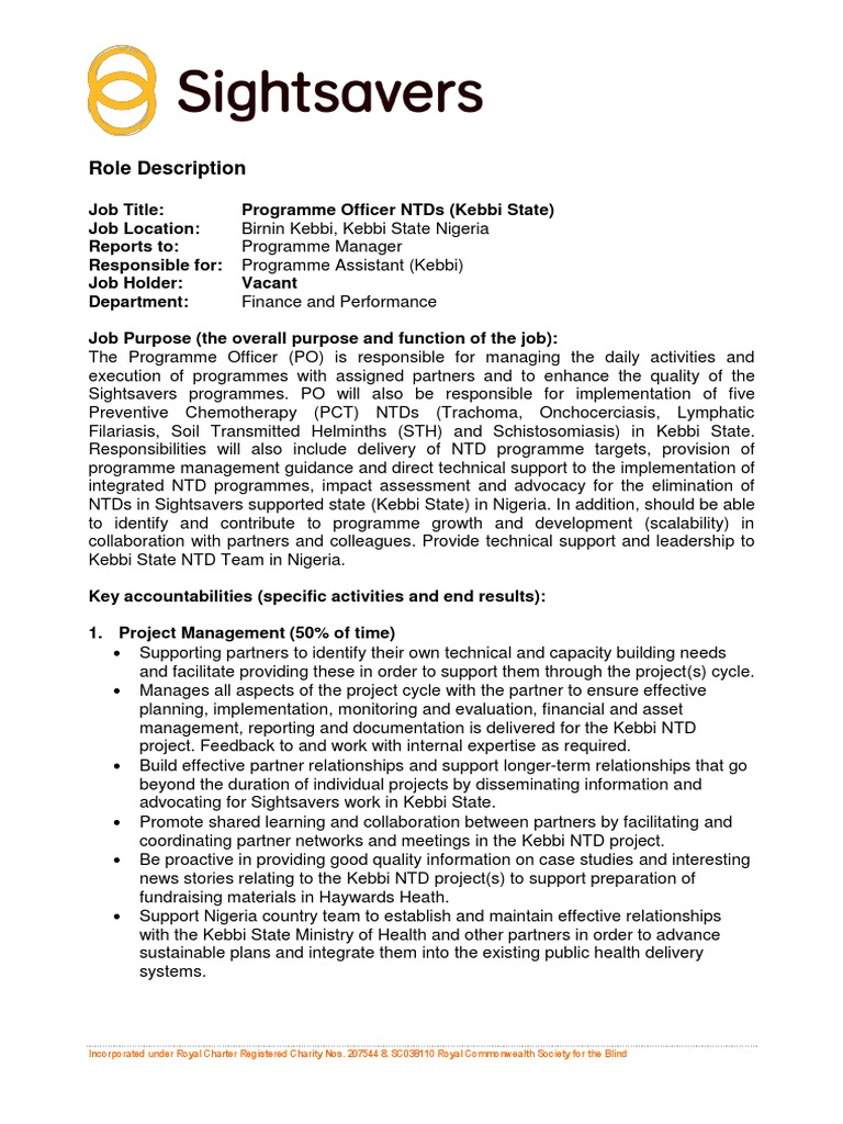 Programme Officer Role in Kebbi | PDF | Wash | Non Governmental ...