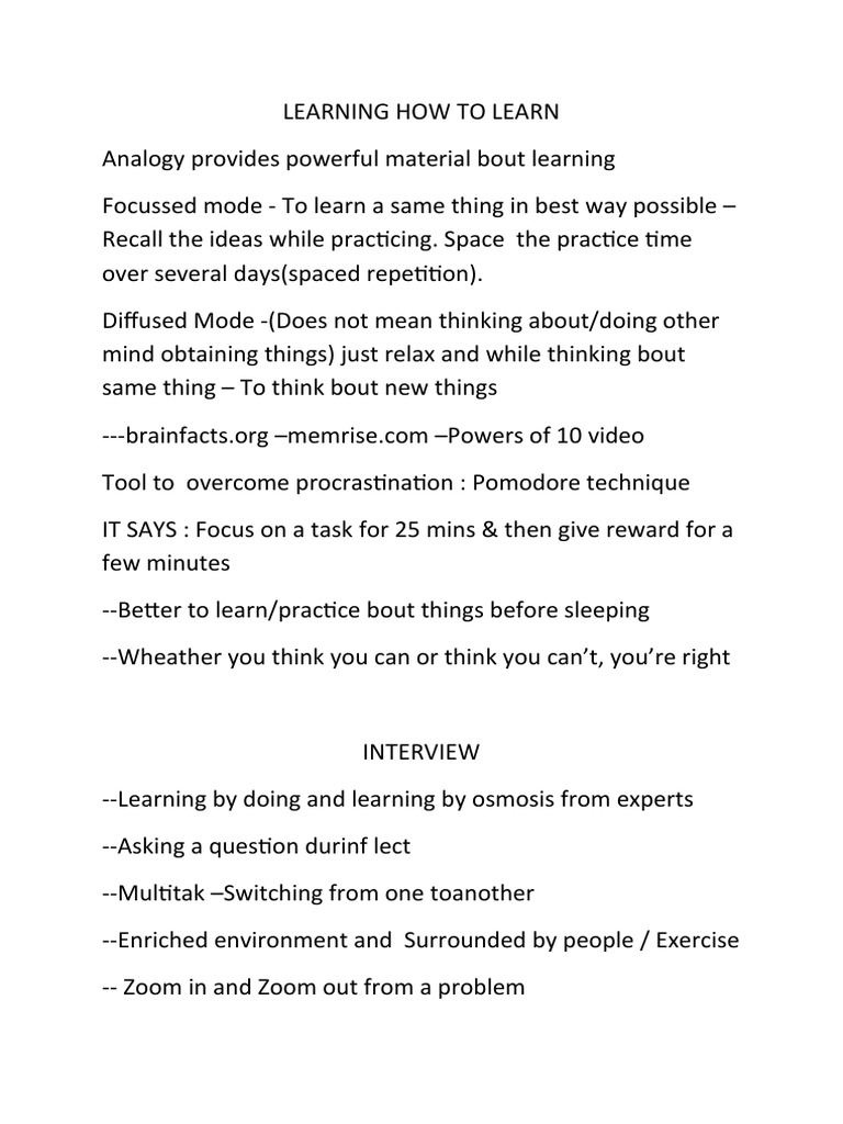Learning How To Learn | PDF | Thought | Learning