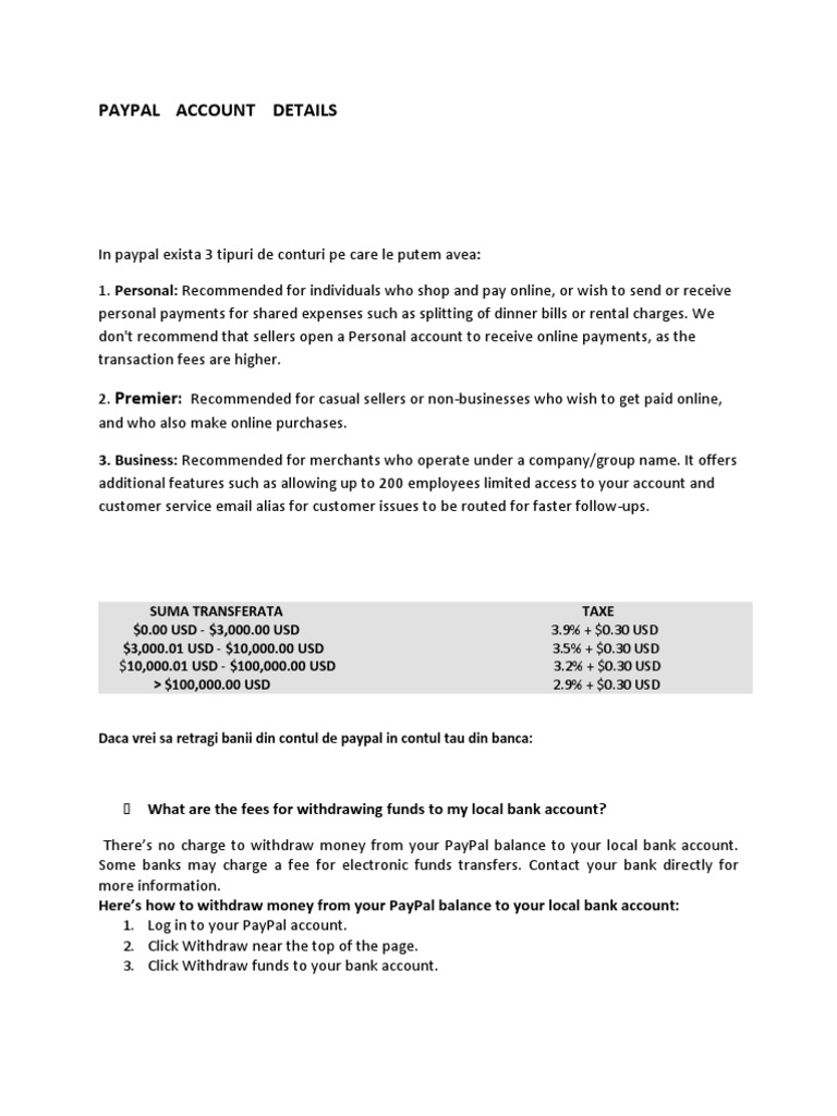 PayPal Account Types and Features | PDF | Pay Pal | Websites
