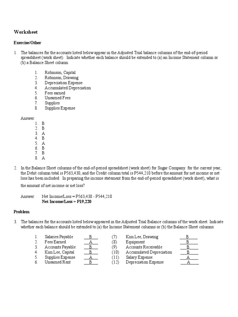 Accounting Worksheet Exercises | PDF | Expense | Depreciation