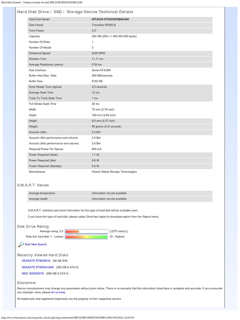 Hard Disk Drive / SSD / Storage Device Technical Details: S.M.A.R.T ...