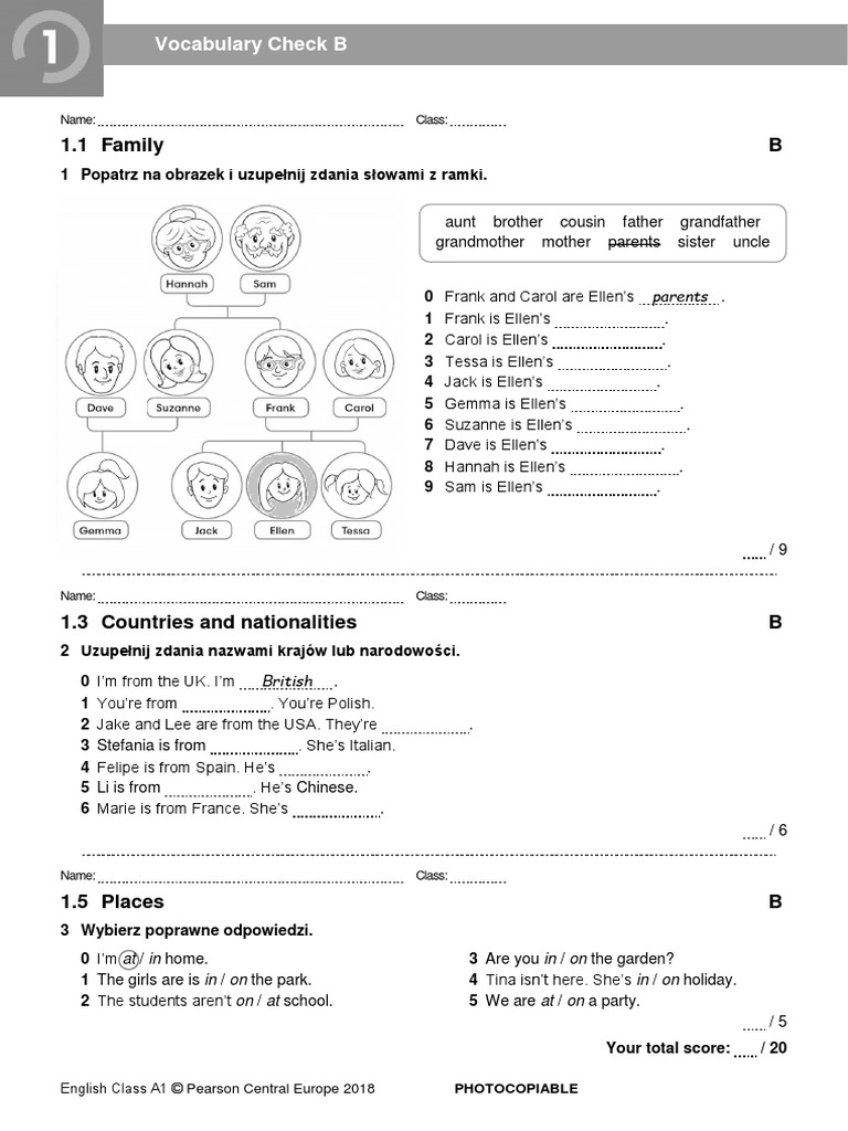 ECA1 - Tests - Vocabulary Check 1B - New2018 | PDF