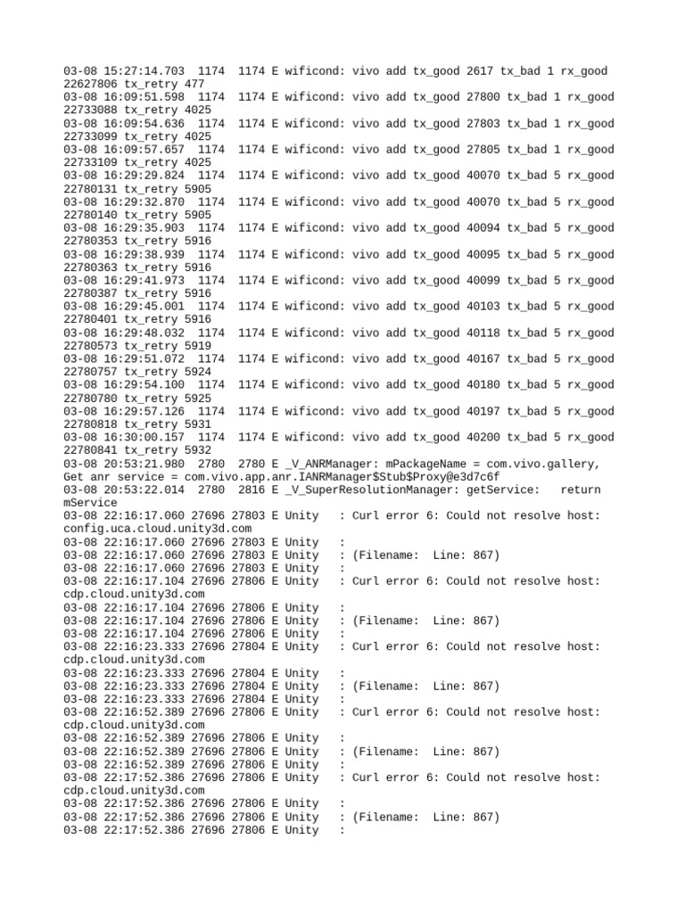 Log of Wifi and Network Performance Metrics Captured from a Vivo ...