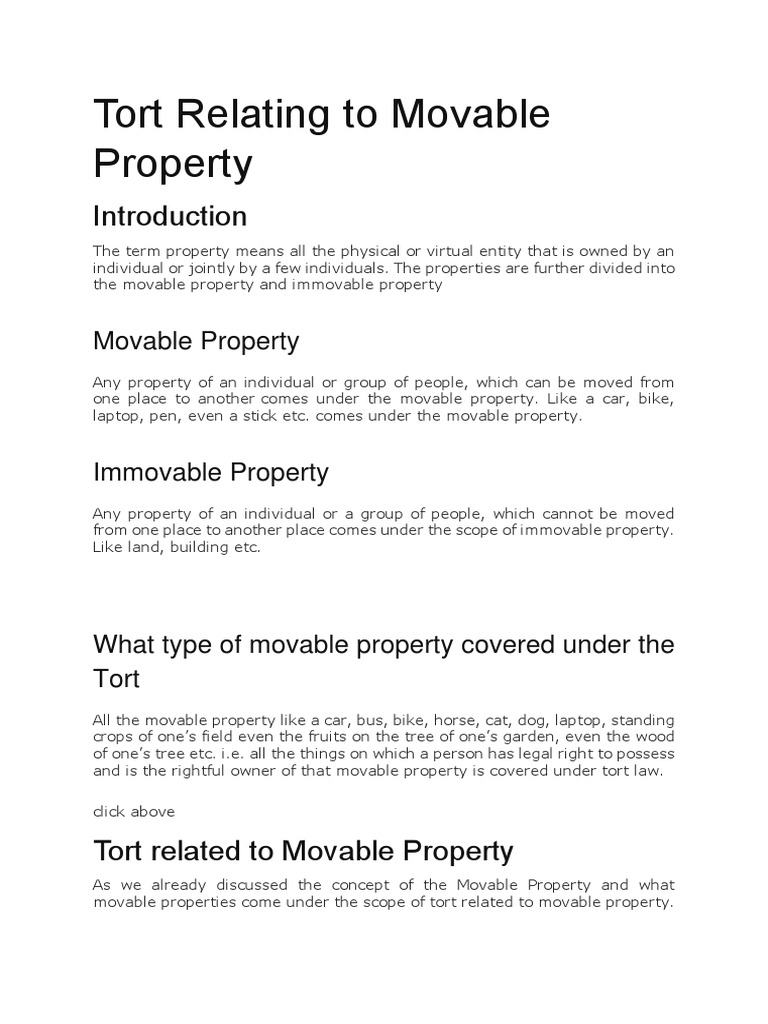 Tort Relating To Movable Property | PDF | Conversion (Law) | Trespass