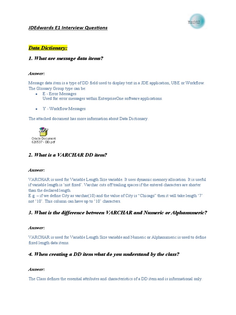 JDE E1 Interview Questions Oct 2017 V1 PDF Database Index
