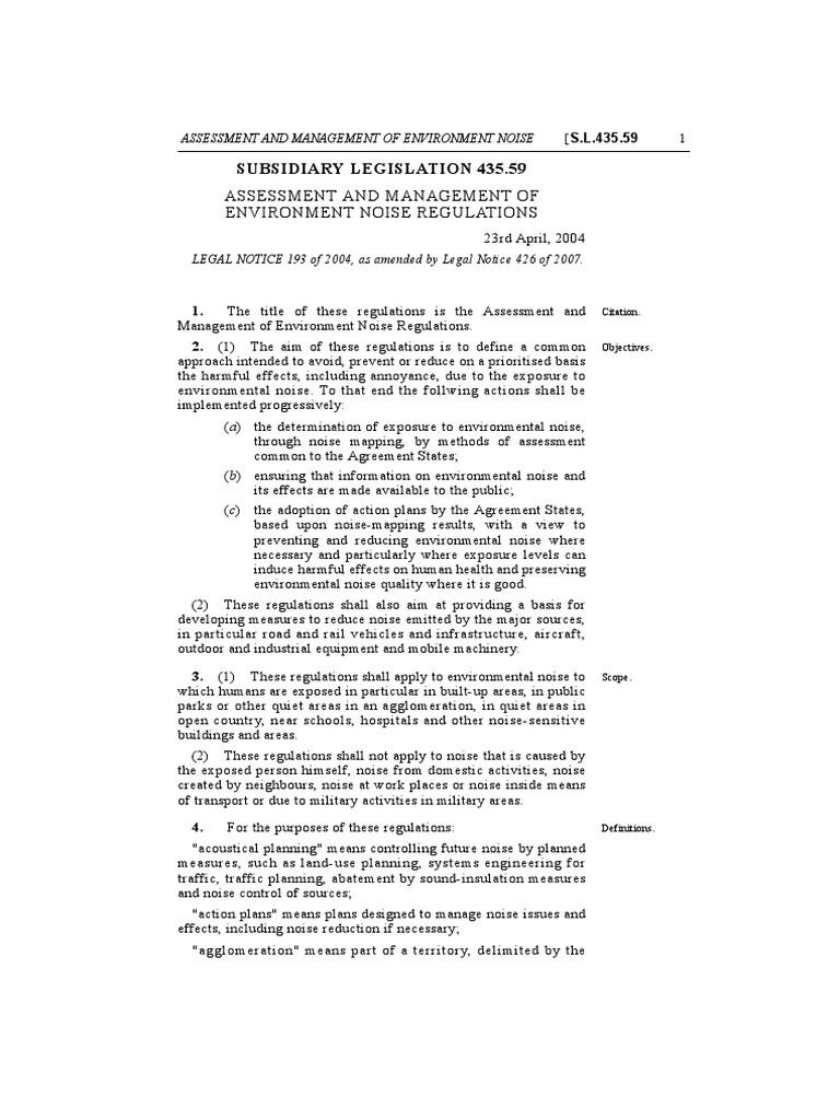 Assessment and Management of Environment Noise Regulations. PDF