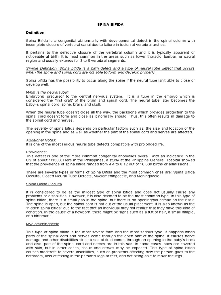 A Comprehensive Overview of Spina Bifida: Definition, Types, Causes