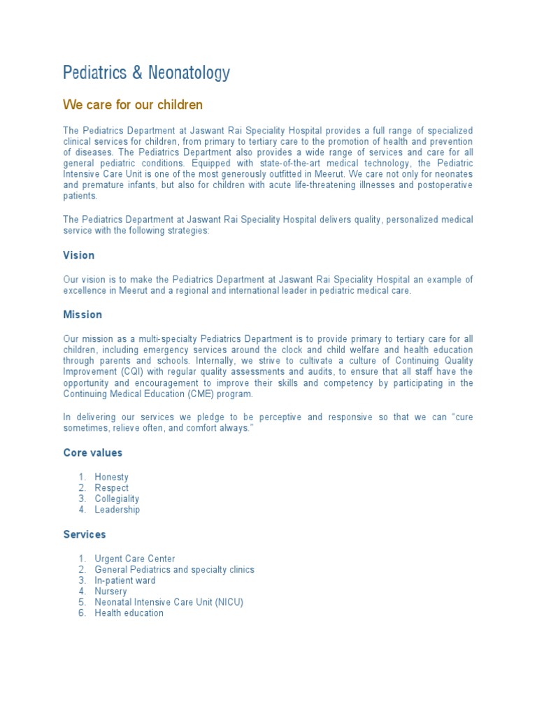 Comprehensive Pediatric Care in Meerut | PDF | Neonatal Intensive Care ...