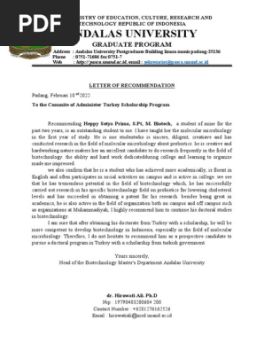 LETTER OF RECOMMENDATION