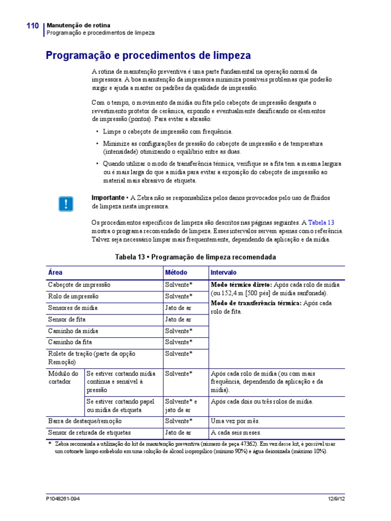 Zebra ZT230 Manual Programacao e Limpeza | PDF | Impressora