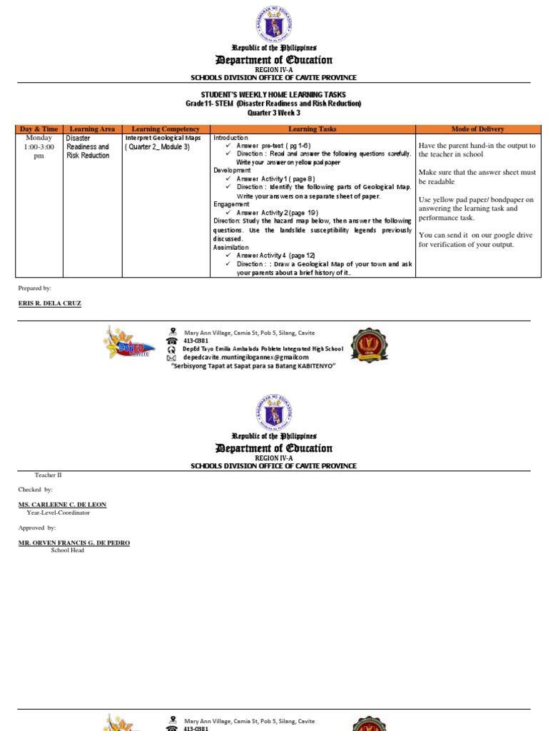 Q3 W3 - Weekly Home Learning Plan DRRR | PDF