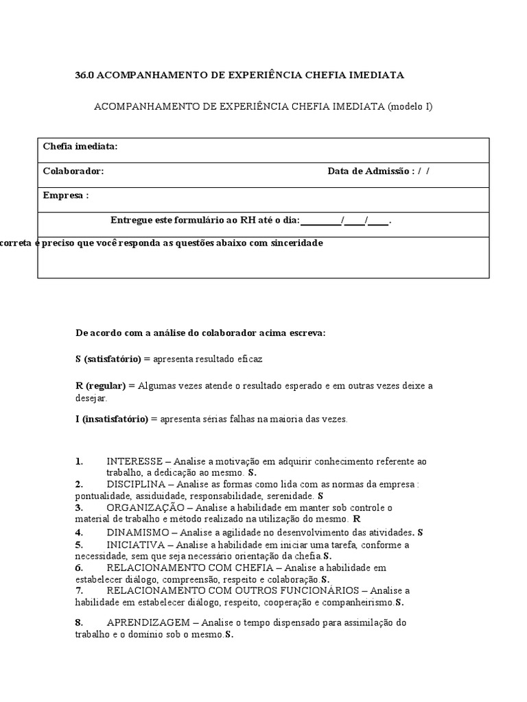 Acompanhamento de Experiência de Chefia Imediata | PDF | Gestão de ...