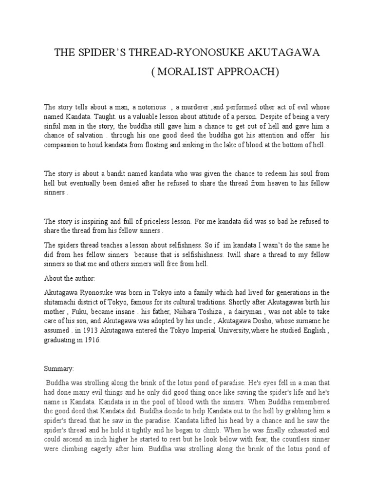 The Spider'S Thread-Ryonosuke Akutagawa (Moralist Approach) | PDF