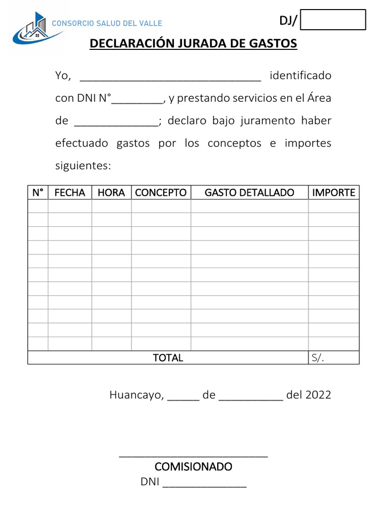 Modelo de Declaración Jurada de Gastos | PDF