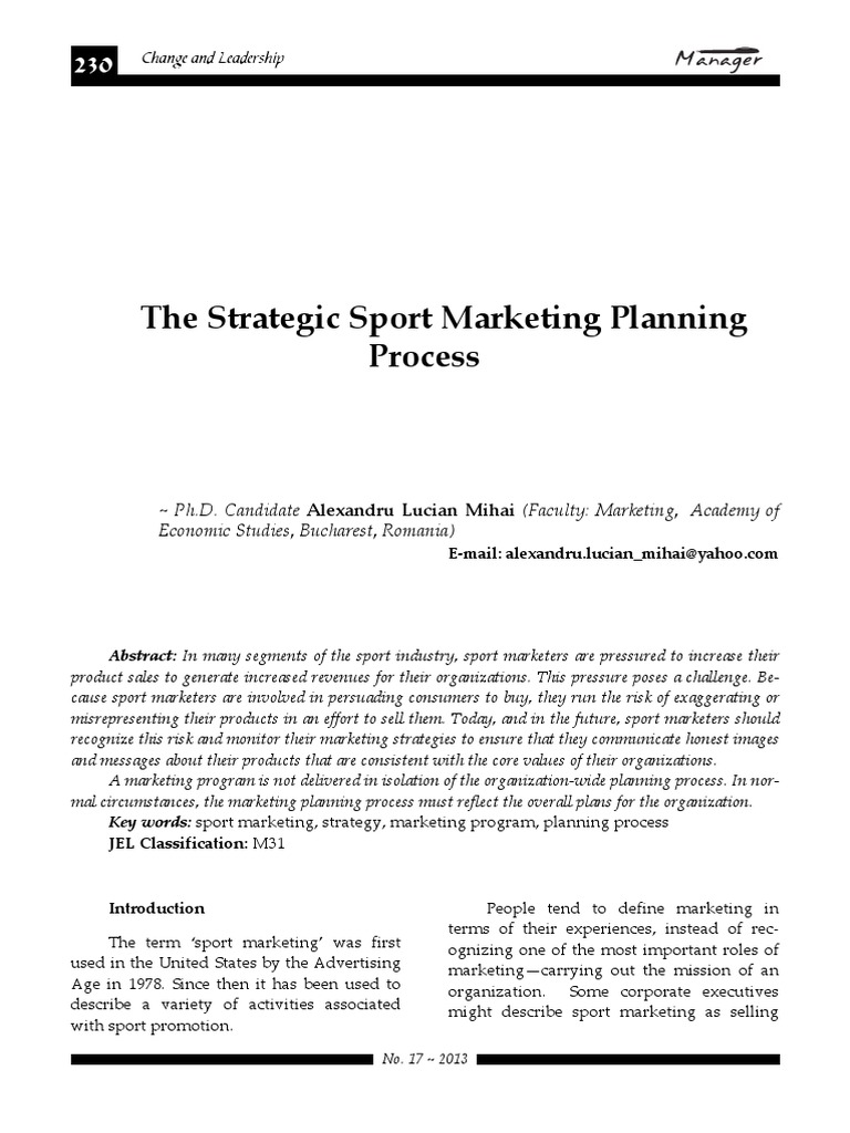 The Strategic Sport Marketing Planning Process PDF Marketing