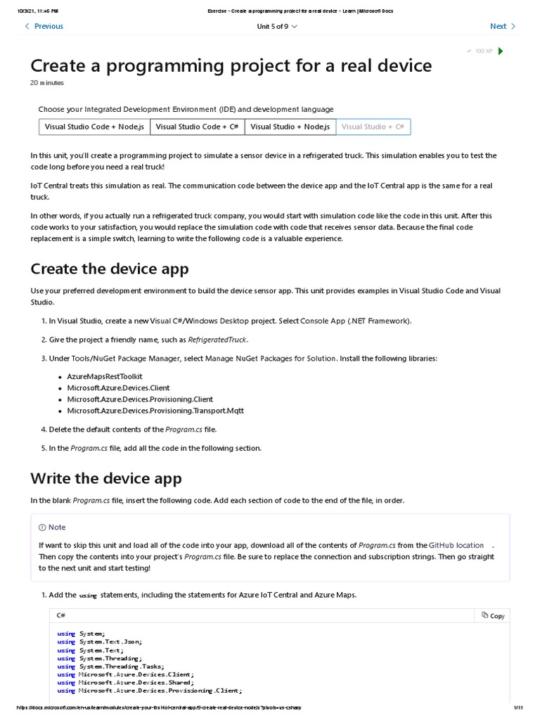IOT Central App PDF Microsoft Visual Studio Integrated Development Environment
