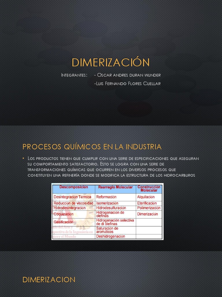 Dimerización: Proceso y Aplicaciones Químicas | PDF | Dímero (Química ...